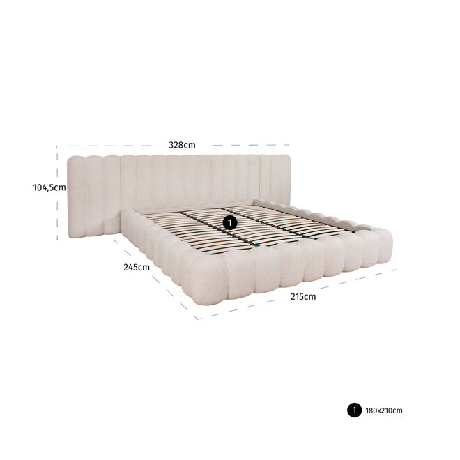 Bed Cupidon cream fancy 180x210 with storage