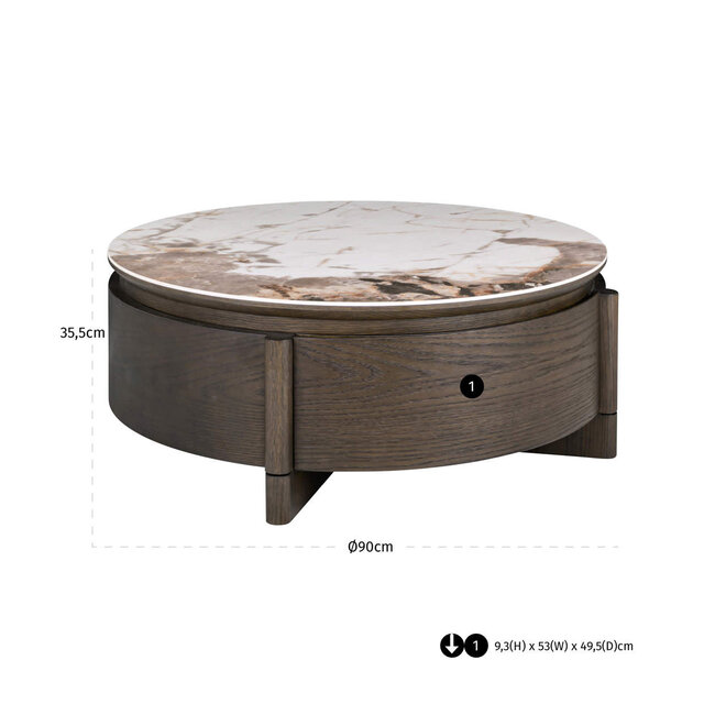 Salontafel Langford brown 90Ø 1-drawer