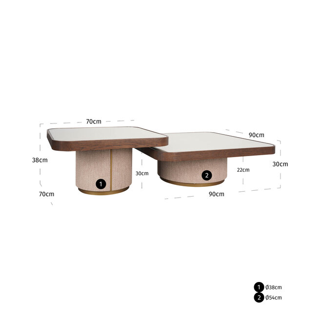 Salontafel Willox beige including glass (Set of 2)