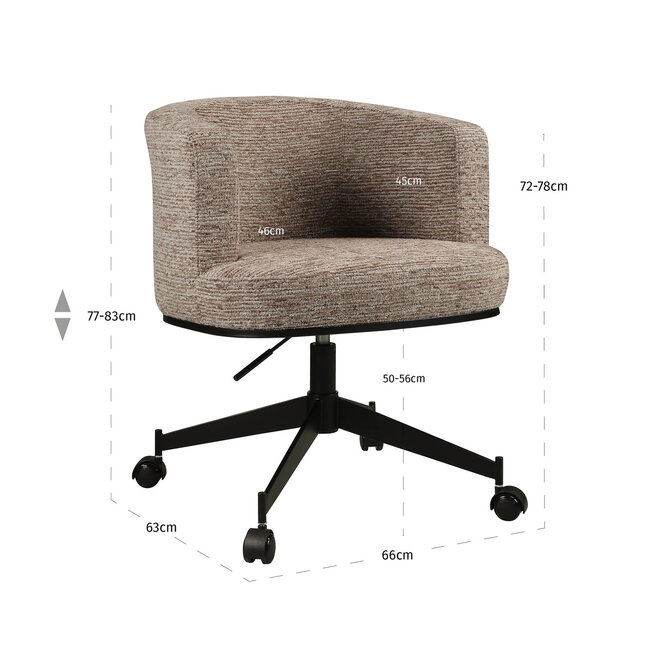 Eetkamerstoel Rochenne mocca linear swivel on wheels