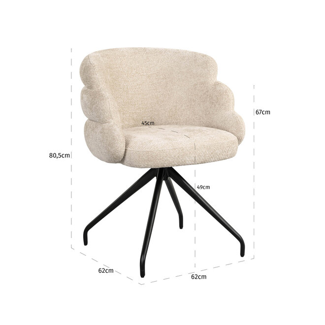 Eetkamerstoel Kayla cream unicorn swivel