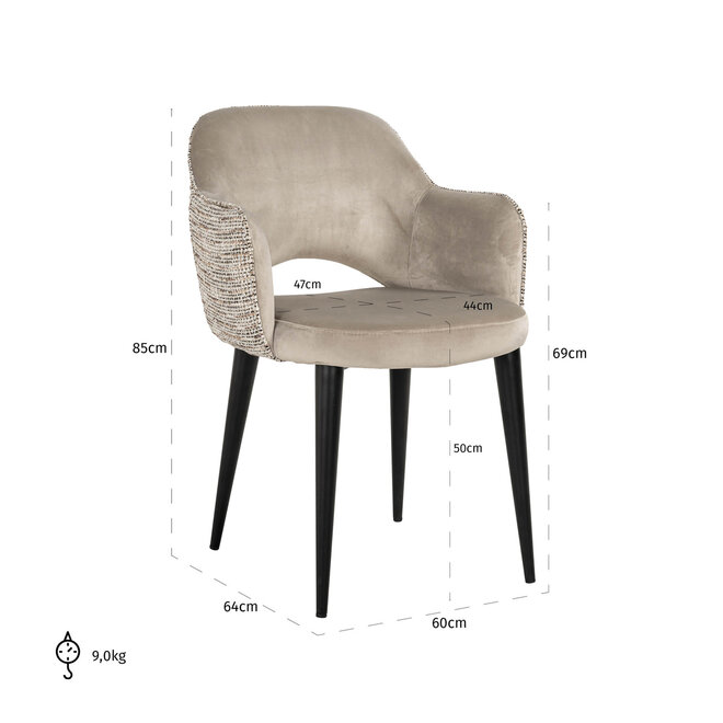 Eetkamerstoel Giovanna trendy nature / khaki velvet fire retardant