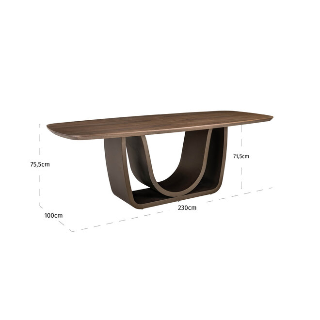 Eettafel Windsor walnut 230 brass base