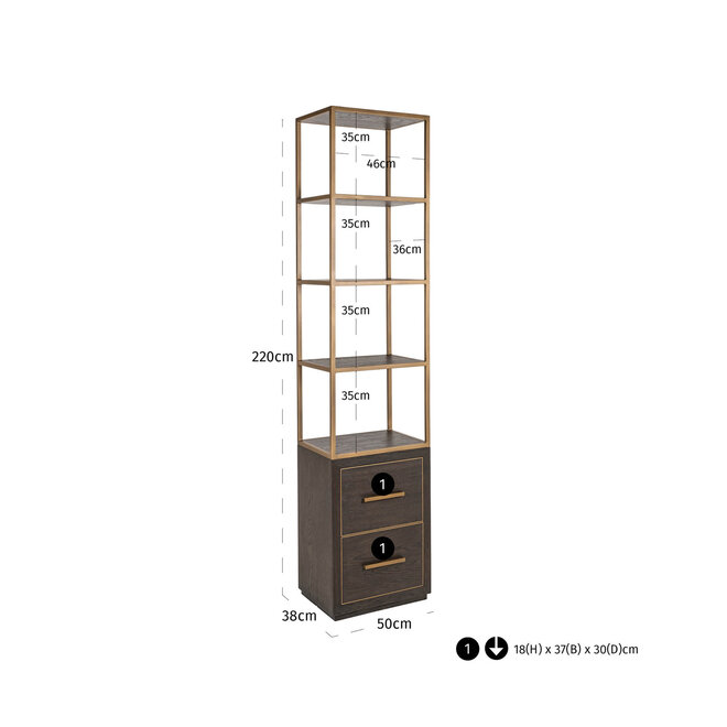 Wandkast Carter brown small 2-drawers