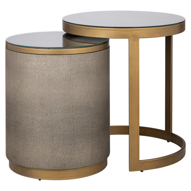 Bijzettafel Bloomville brass shagreen incl. glass (Set of 2)