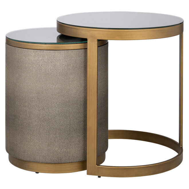 Bijzettafel Bloomville brass shagreen incl. glass (Set of 2)