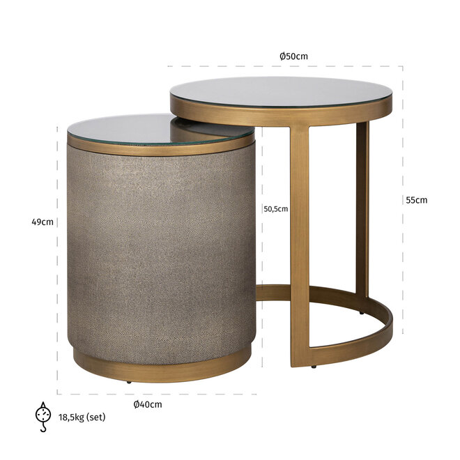 Bijzettafel Bloomville brass shagreen incl. glass (Set of 2)