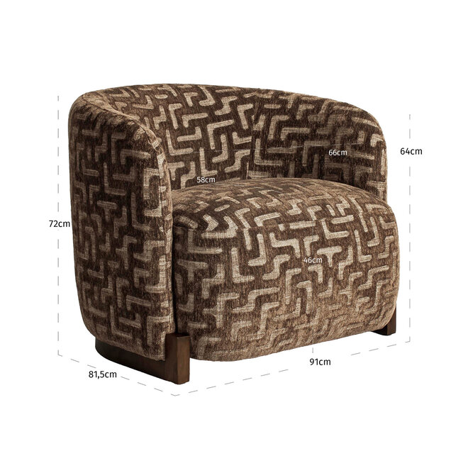 Lounge stoel Hannah brown labyrinth fire retardant