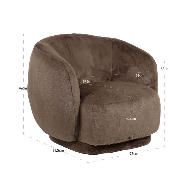 Lounge stoel Negreslo brown fluffy swivel