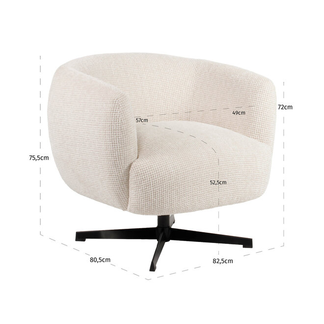 Lounge stoel Estelle beige blockweave swivel