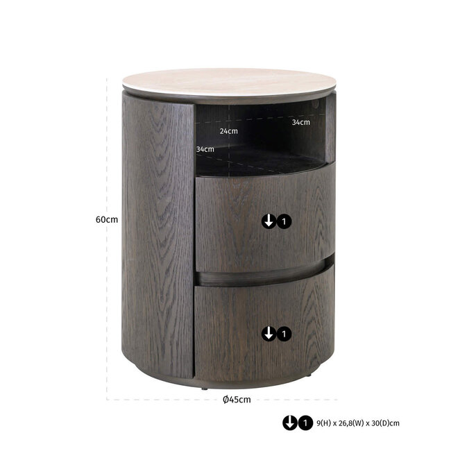 Nachtkastje Nando brown 2-drawers