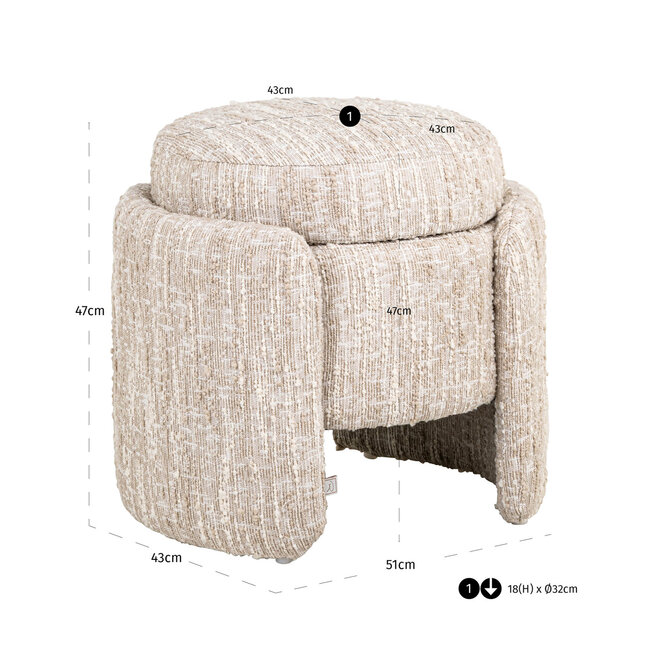 Poef & Voetenbank Cupid beige angora with storage