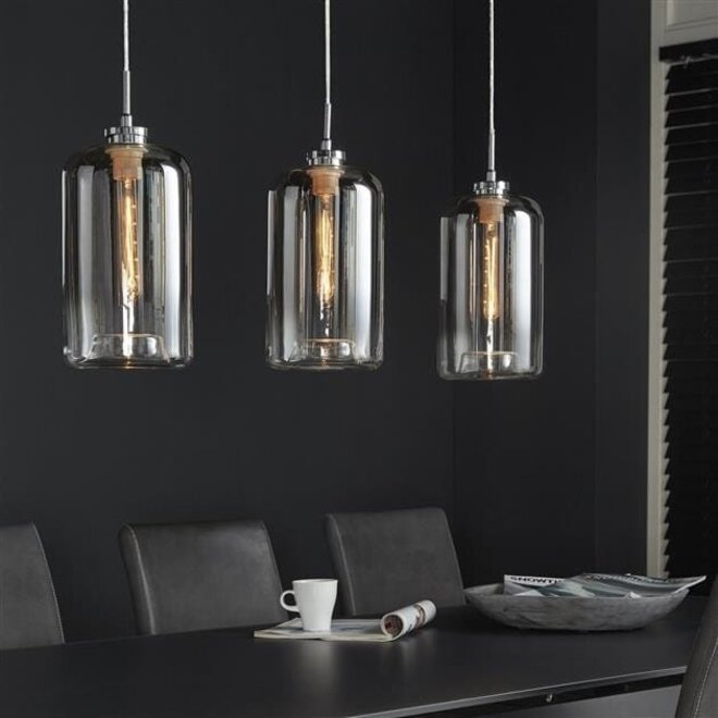 Hanglamp 3L glass / Metallic grey finish - chroom
