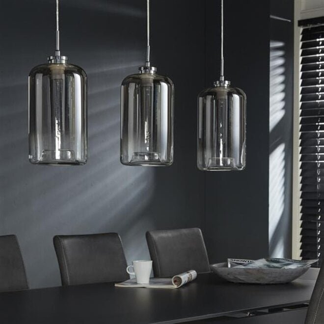 Hanglamp 3L glass / Metallic grey finish - chroom