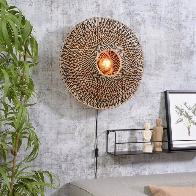 Wandlamp Bali bamboe Ø60 x 15 cm zwart/naturel, L