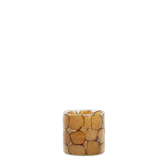 Light & Living Theelichthouder Dronero Ø10x11 cm glas transparant met bruin