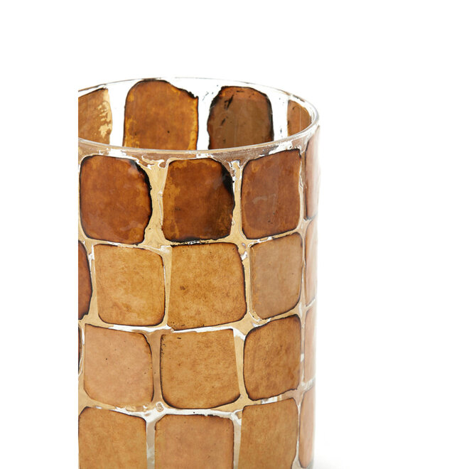 Light & Living Theelichthouder Dronero Ø14x20 cm glas transparant met bruin