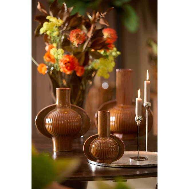 Light & Living Vaas deco Melnik 18,5x12,5x23,5 cm keramiek cognac bruin