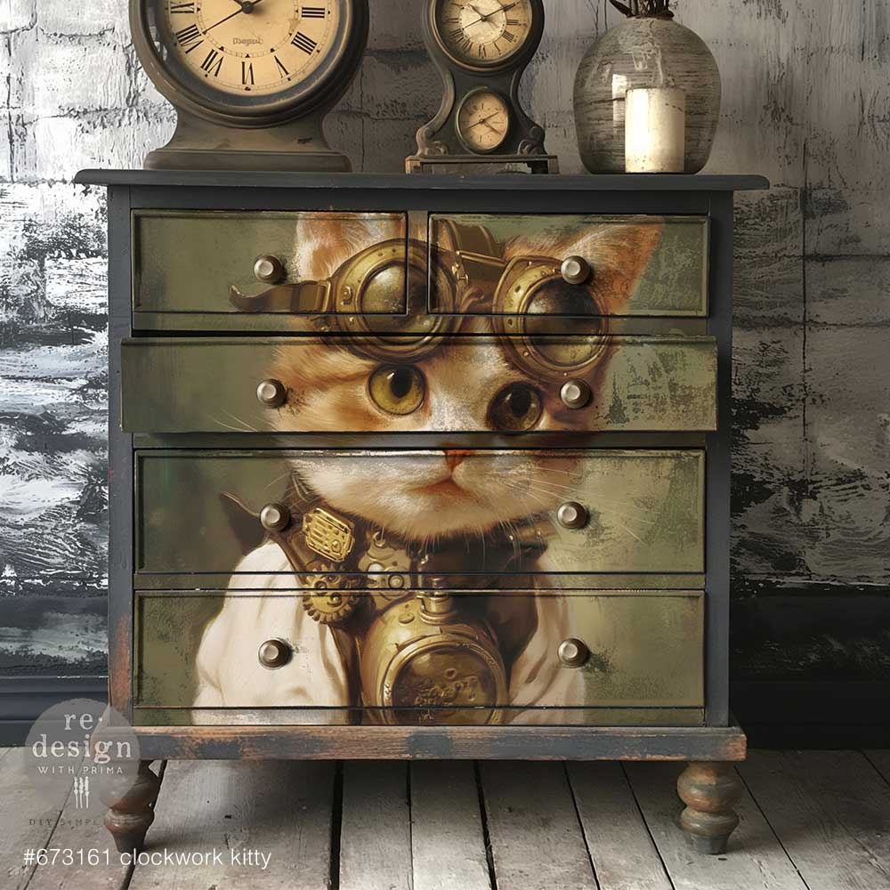 Redesign with Prima Redesign - Decoupage Fiber A1  - Clockwork Kitty