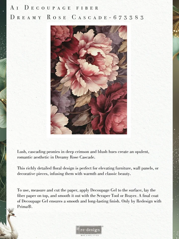 Redesign with Prima Redesign - Decoupage Fiber Paper A1 - Dreamy Rose Cascade