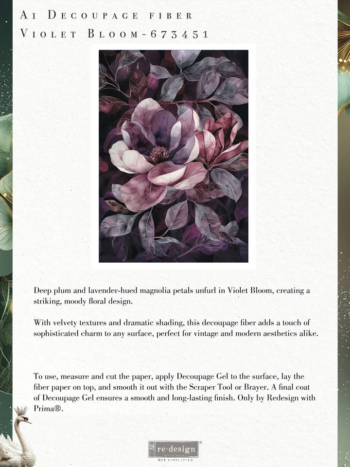 Redesign with Prima Redesign - Decoupage Fiber Paper A1 -Violet Bloom