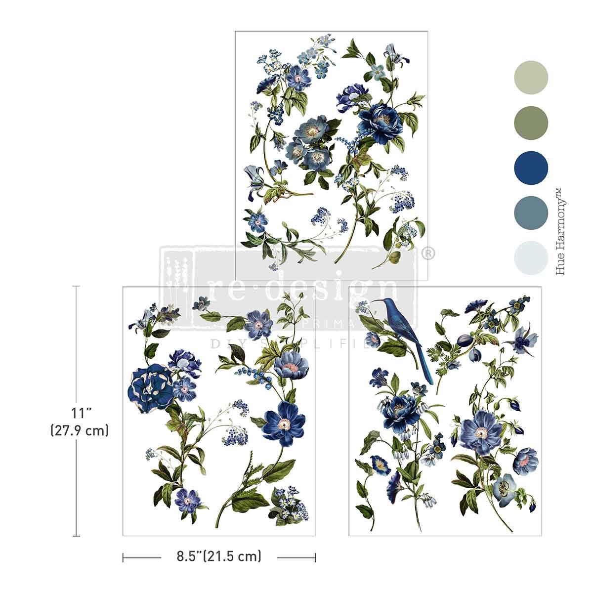 Redesign with Prima Redesign - Decor Transfer A4 - Blue Nest Blooms