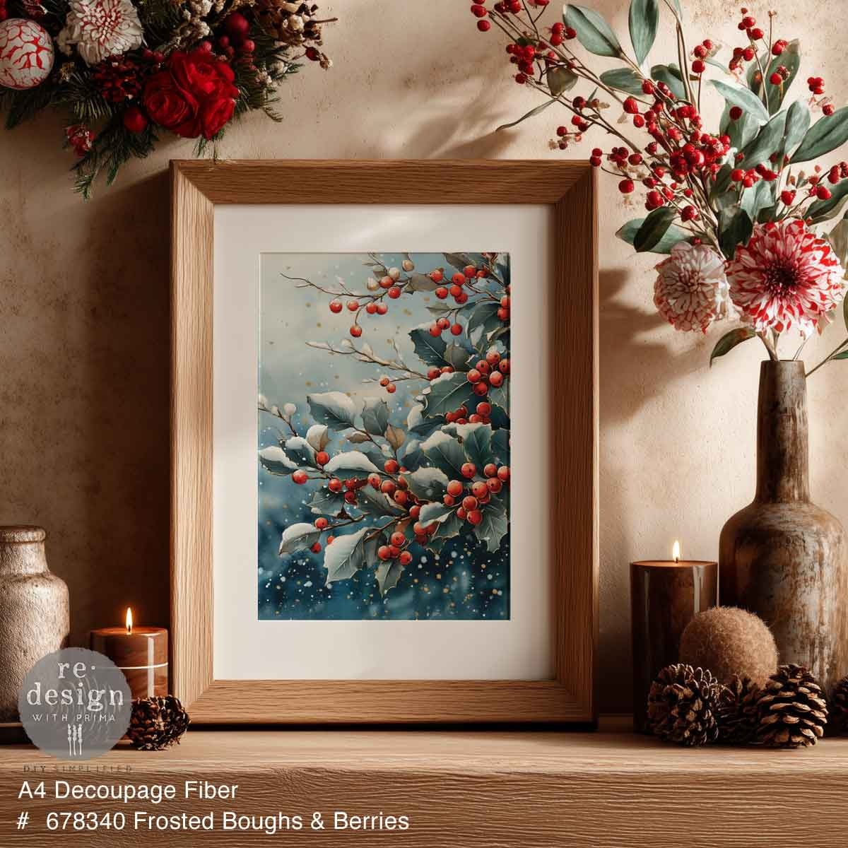 Redesign with Prima Redesign - Decoupage Fiber Paper A4 - Frosted Boughs & Berries