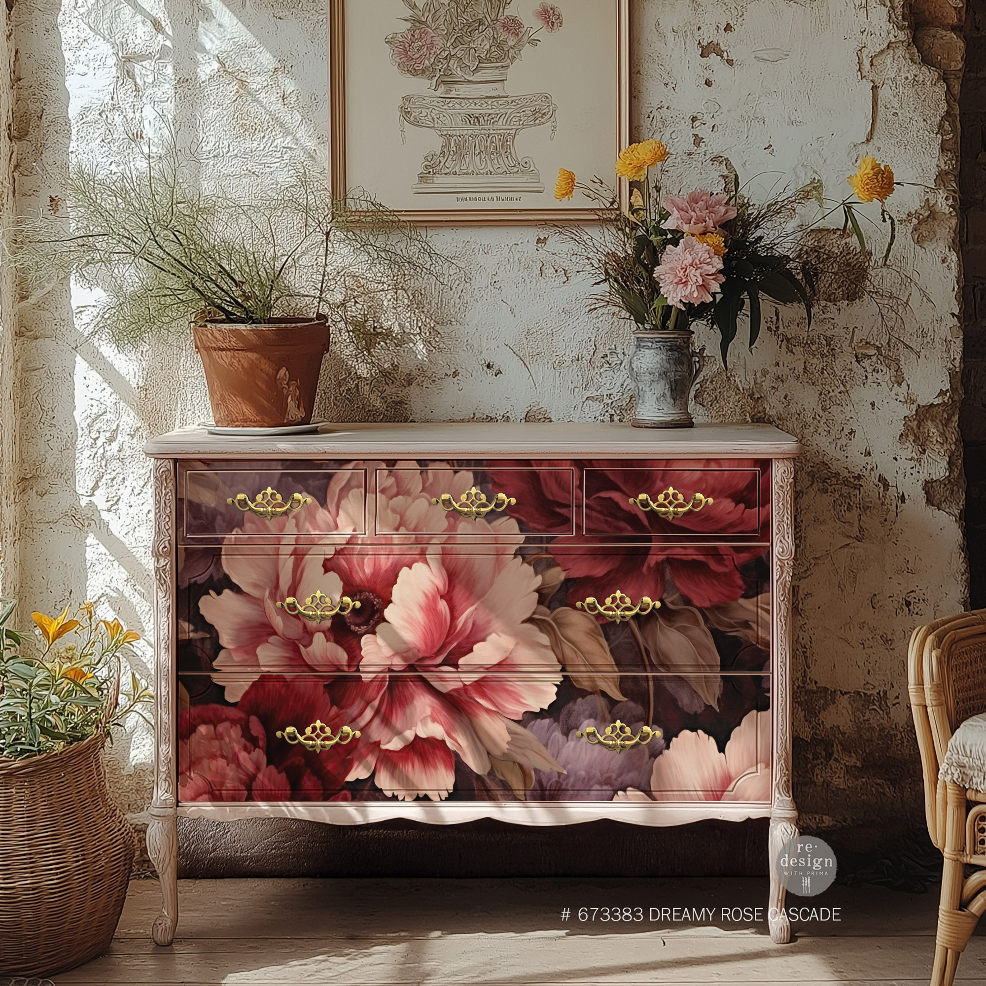 Redesign with Prima Redesign - Decoupage Fiber Paper A1 - Dreamy Rose Cascade