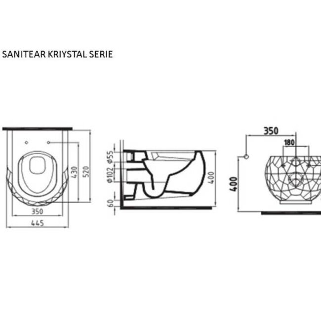 Sanitear Kwarts hangtoilet zonder spoelrand , Antibacterieel nano coating