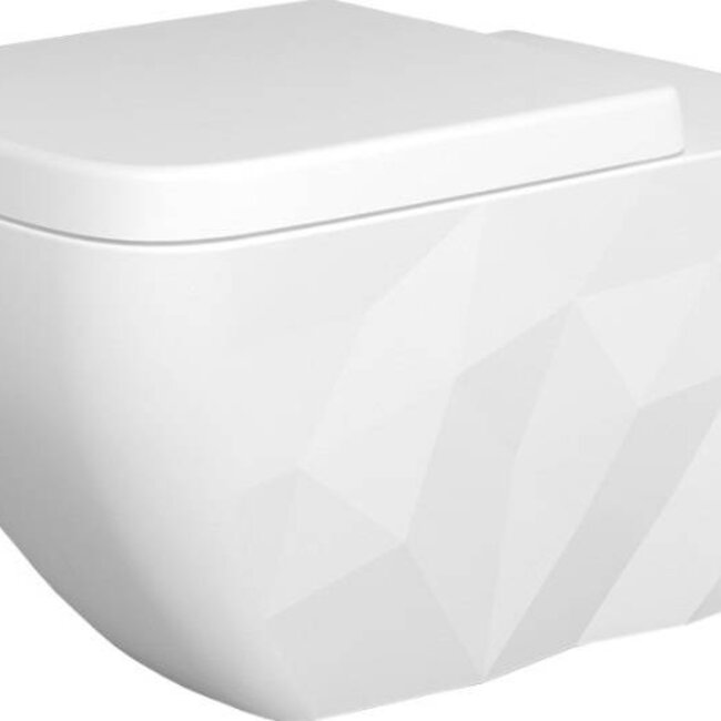 Sanitear ELEMENTO, Antibacterieel Hangend toilet, Spoelrandloos  ( rimfree) MAT WIT met zitting