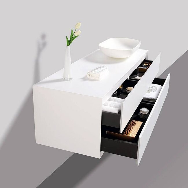 Como Badkamermeubel  set 140 cm  met led spiegel  4 push open laden met waskom