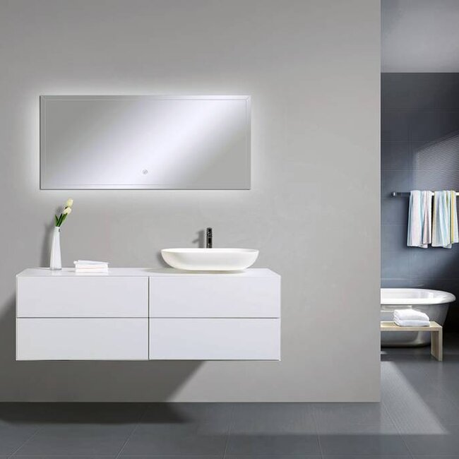 Como Badkamermeubel  set 140 cm  met led spiegel  4 push open laden met waskom