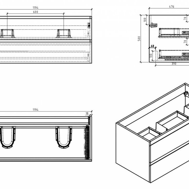 Sanitear 120 cm badkamermeubel set , donker eiken , dubbele wasbak en led spiegel
