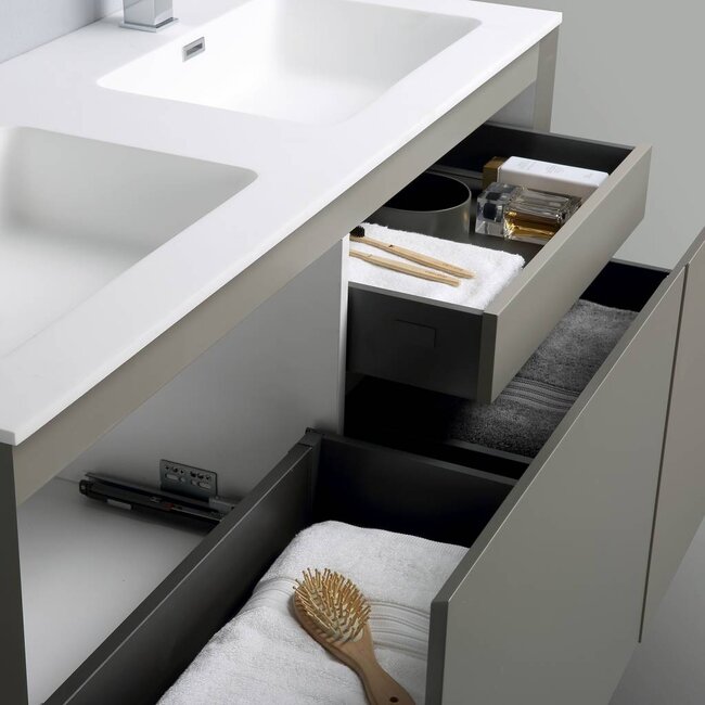 Como 120 cm badkamermeubel set , 3 laden, mat grijs& mat dubbele wasbak