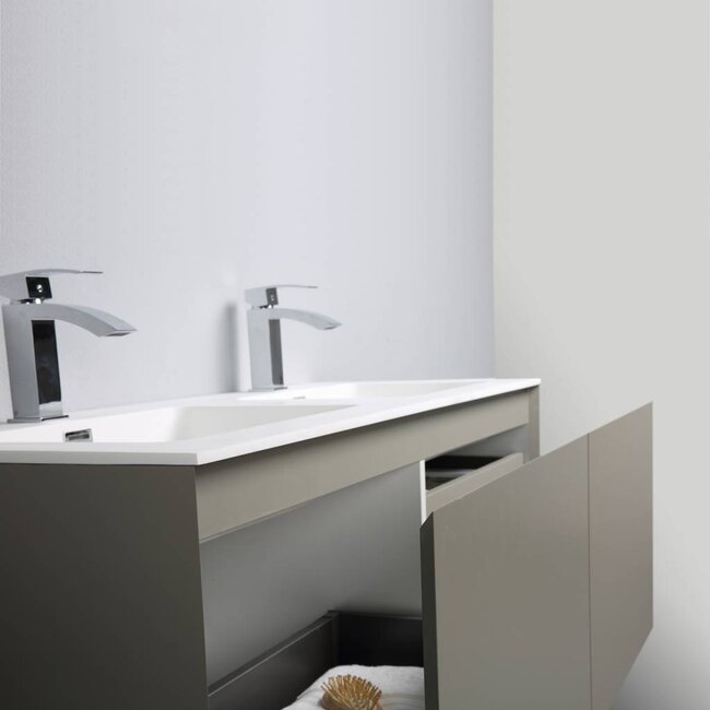 Como 120 cm badkamermeubel set , 3 laden, mat grijs& mat dubbele wasbak