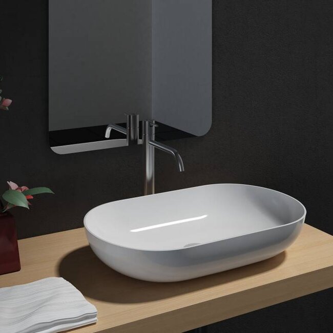 Como Badkamermeubel  set 180 cm  mat wit-eiken + Led spiegel+ 2 mineraal gegoten waskommen