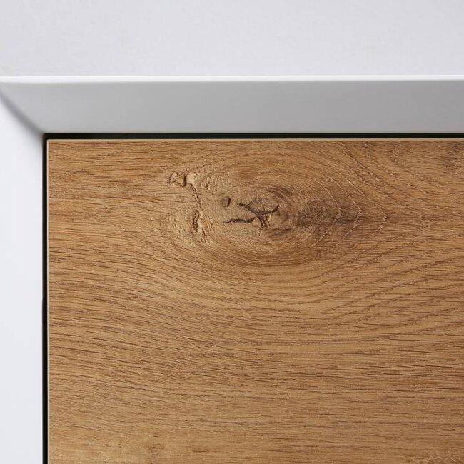 Como  LECCO, Badkamermeubel  set 160 cm  eiken-mat wit + Led spiegel+ Mineraal gegoten opzetwastafel, Push to Open functie