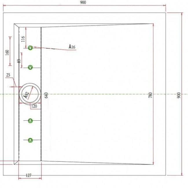 Como Douchebak vierkant 90 x 90 cm , WIT met rvs rooster