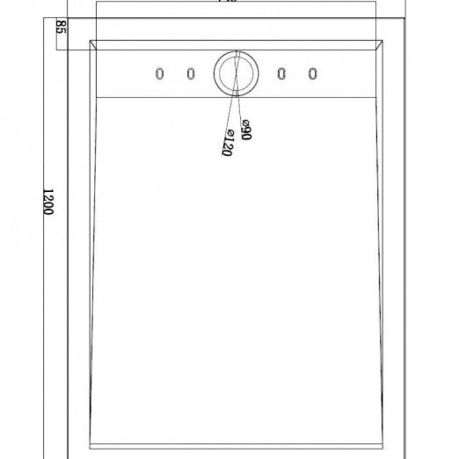 Como Douchebak 120 x 90 X 4,5 cm , WIT met rvs rooster   - Copy