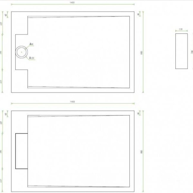 Como Douchebak Rechthoekige  140 x 80 x 3,5 cm , WIT