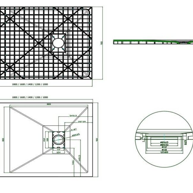Sanitear 90x180 cm Antislip ,structuur surface met douchebak douchebakafvoer