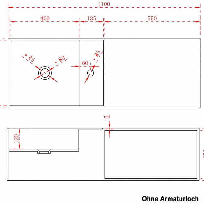 Sanitear Aanbieding!  Solid surface wastafel & badmeubel 110 x 40 x 30 cm