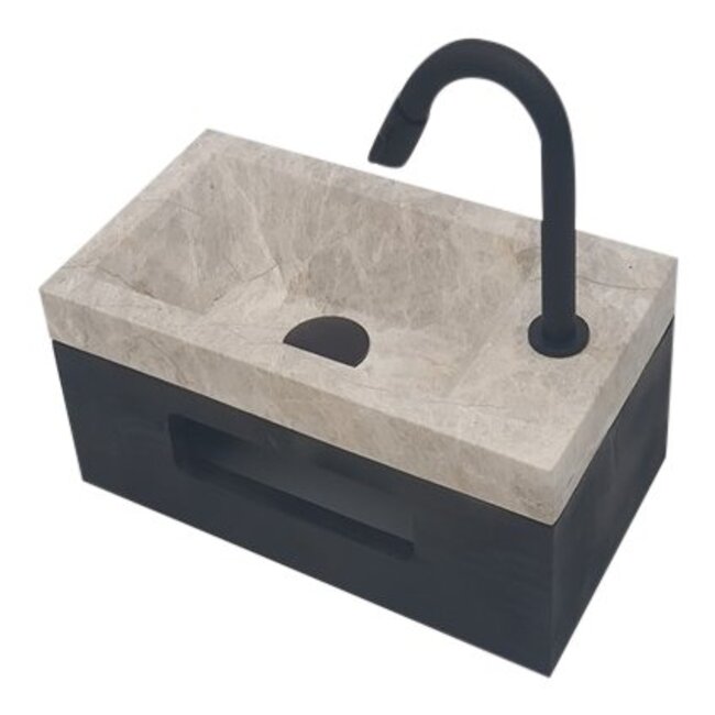 Como 40 x 20 x 16 cm Fonteinset toilet marmer met massief hout planchet