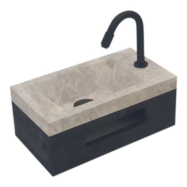 Como 40 x 20 x 16 cm Fonteinset toilet marmer met massief hout planchet