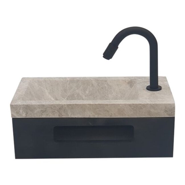 Como 40 x 20 x 16 cm Fonteinset toilet marmer met massief hout planchet