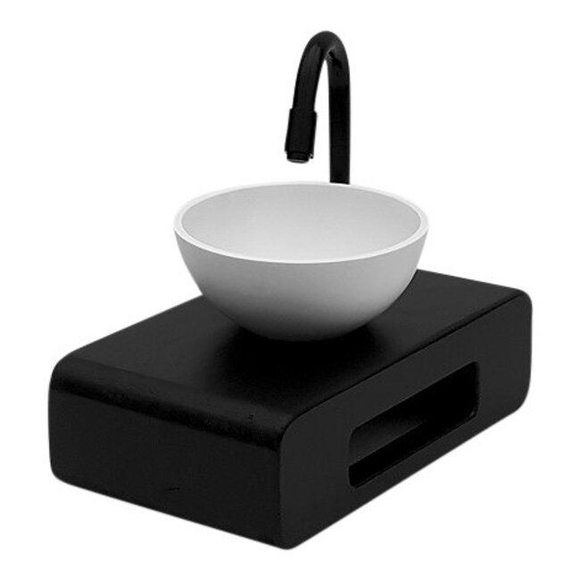 Como Solid surface waskom met massief houten blad 40 x 24 cm zwart