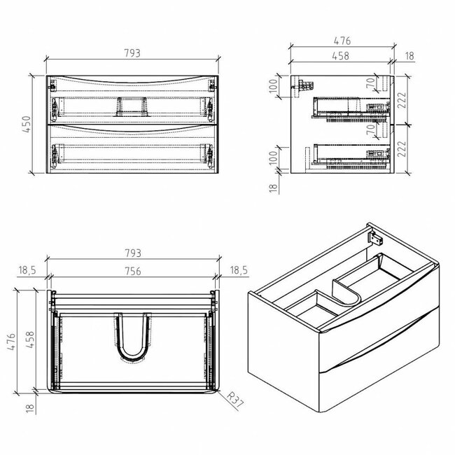 Como Wastafel onderkast  80 cm , OPPERVLAKTESTRUCTUUR  laden met cast marmer wastafel