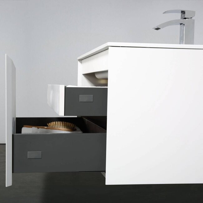 Como Wastafel onderkast  60 cm , LADE in Lade  met cast marmer wastafel