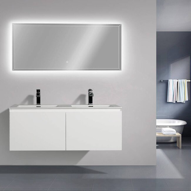 Como Wastafel onderkast  120 cm , LADE in Lade  met cast marmer wastafel  , mat wit