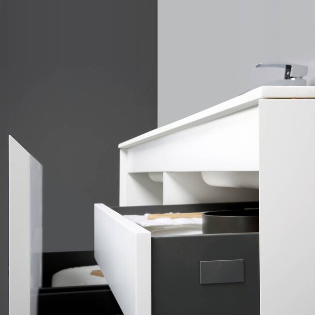 Como Wastafel onderkast  120 cm , LADE in Lade  met cast marmer wastafel  , mat wit